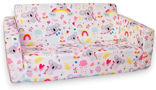 Sofá infantil plegable 2 en 1, OEKO-TEX, Sillón infantil 2kg, No comprimido | Sofá y sillón infantil 2 en 1 de solo 2 kg. No comprimido al vacío, espuma OEKO-TEX®, funda desenfundable y fácil de limpiar.