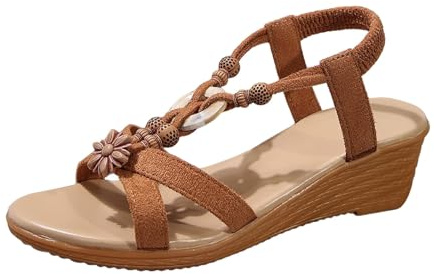 Generico Zeppe Donna Sandali Con Zeppa Da Donna, Stile Tacco Medio, Punta, Scarpe A Bocca Di Pesce, Piatti (Marrone, 37) Estivo Sandalo Comodo Comode Per Camminare Zatteroni Oro Cult Sughero Trekking