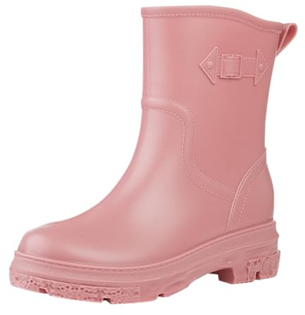 Botines mujer con tacón elegante verano botas de goma mujer media altura impermeable botas de lluvia tacón bajo zapatos de lluvia antideslizantes zapatos de trabajo casuales zapatos de jardín al aire