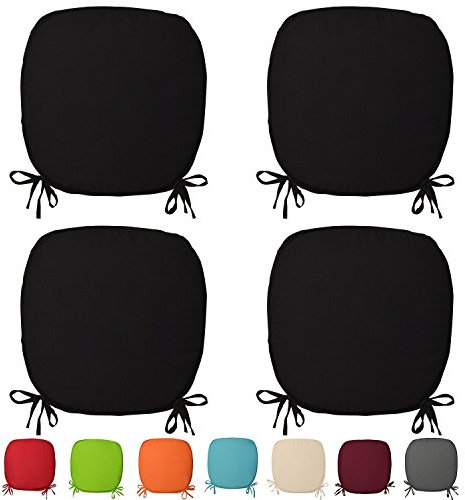 Set Of 4 Beautiful REMOVABLE Dining Garden Chair Foam Cushion Seat Pads With Ties (Black)