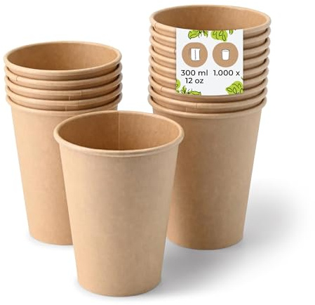 BIOZOYG 1000x gobelets jetables 300 ml / 12 oz, Ø 90 mm marron - gobelet carton sans plastique et en matériaux durables - gobelet cafe