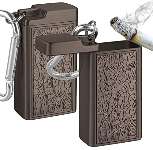 Linkidea 2-pack askfat i metall med lock, litet utomhus bärbara cigaretter, cigarraskfat för resor, camping, picknick, inomhus bil, hem, sand, bil, uteplats (brun)