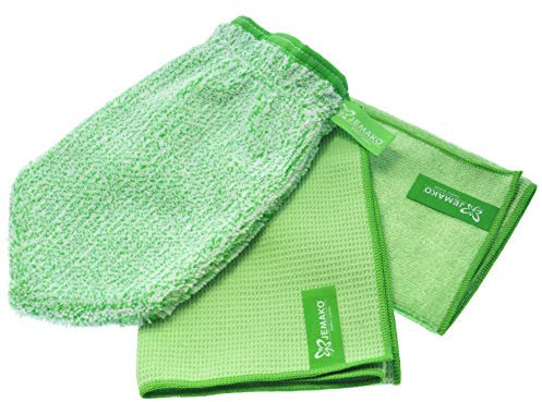 Jemako 3er Set Fenster-Set Reinigungshandschuh Trockentuch (45 x 60 cm) Profituch (40x45 cm) inkl. Sinland feinmaschiges Wäschenetz (Grün)