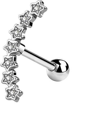 Melighting Helix Earrings 16G Helix Piercing Clear CZ Helix Jewellery Curved Star Upper Ear Helix 316L Stainless Steel Cartilage Earring for Women Girls