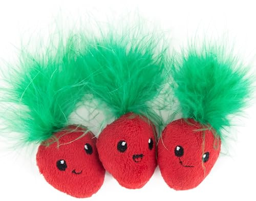 Petstages Straw-Babies - Kattleksak - För tänder, av nätmaterial - Kattmynta - Rosa - 3-pack