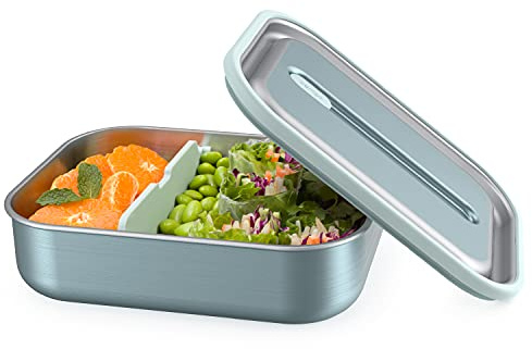 Bentgo MicroSteel Leak-Proof Lunch Box - Microwave-Safe, Oven-Safe, Bento-Style Container with Removable Divider, Airtight Lid, Sustainable Design, Odor & Stain Resistant (Aqua)