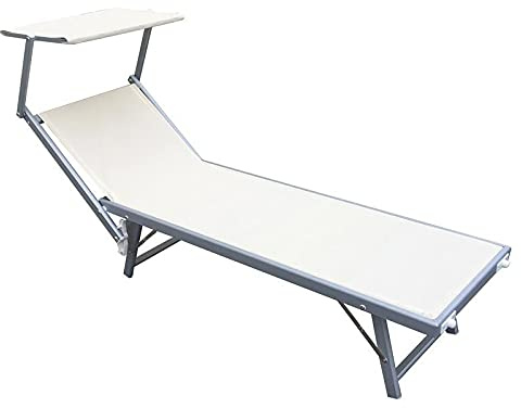 LETTINO DA MARE RECLINABILE IN ALLUMINIO CON TETTUCCIO PARASOLE (Ecrù)