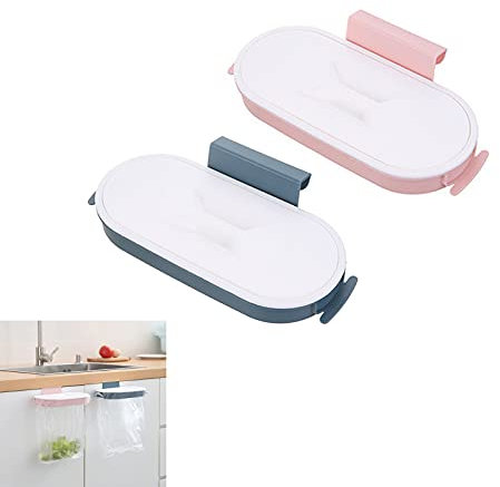 2 Pezzi supporto per sacco della spazzatura sospeso,Cestino della Spazzatura Sospeso con Coperchio,Porta Sacco della Spazzatura in Plastica,per Casa Cucina Ufficio Bagno Soggiorno Camera da Letto