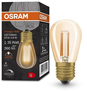 OSRAM Lamps Vintage 1906 LED-Lampe Gold-Tönung,4,8W,360lm,Mini-Edison-Form 45mm Durchmesser & E27-Sockel,warmweiße Lichtfarbe,gerades Filament,dimmbar,bis zu 15.000 Stunden Lebensdauer,4058075779945