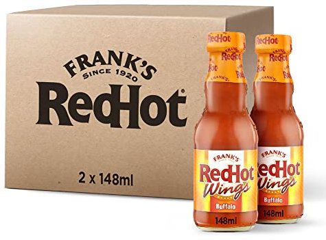 Frank's RedHot Buffalo Wings Sauce 148 ML | Pack of 2 | Hot Chilli Sauce | Irresistible Taste | Vegan & Non-Vegan Cuisine | Perfect for Chicken Wings, Burritos, and Fajitas
