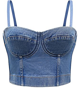 SOMTHRON Women's Straps Denim Bustier Crop Top Push Up Jean Corset Sexy Party Club Bra Tank Tops BE-L