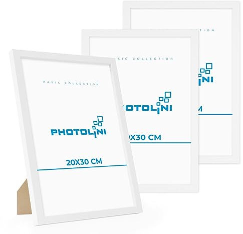 PHOTOLINI Bilderrahmen 20x30 Weiß MDF-Holz, 3er Set Poster-Bilderrahmen 30x20 cm, bruchsicheres Acrylglas, zum Aufhängen & Aufstellen, extra Zubehör - für Fotos & Poster