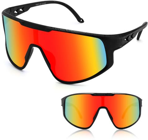 OULIQI TR90 Fahrradbrille Polarisierte Sonnenbrille,Sportbrillen Herren Damen UV400 Sportbrille Schnelle Brille mit Wechselgläser für OutdoorSportarten Fischen Radfahren Laufen (PINK) (Schwarz Rot)