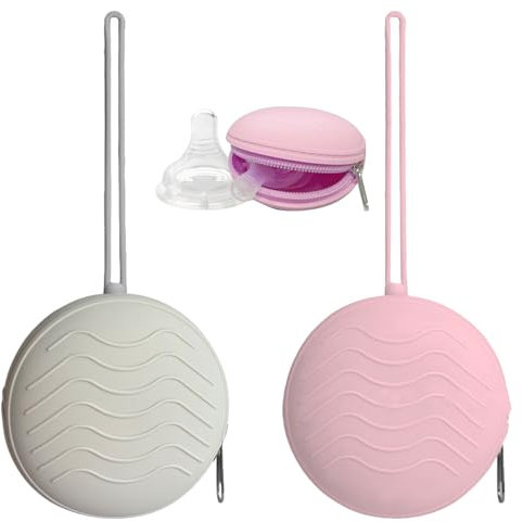 Bustlwor 2 Stücke Silikon Schnullerbox, Staubdichte Schnullertasche, Aufbewahrung Schnullerhalter Case, Geeignet zur Aufbewahrung von Schnullern, Münzen, Schlüsseln usw(Rosa,Grau)