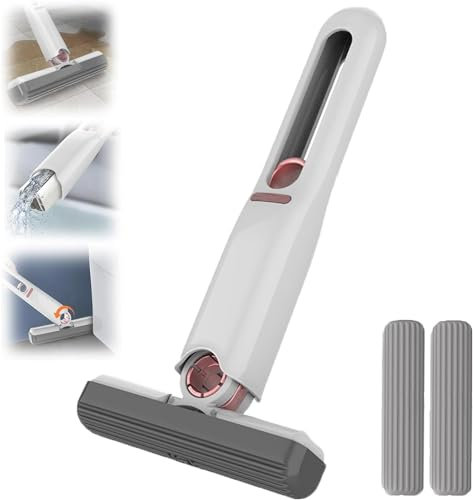 Mini balai pliable lavable à la main, 2024 mini balai pliable lavable à la main, mini balai pliable, mini balai à franges portable auto-pressant, mini balai de nettoyage multifonction (1 balai + 2