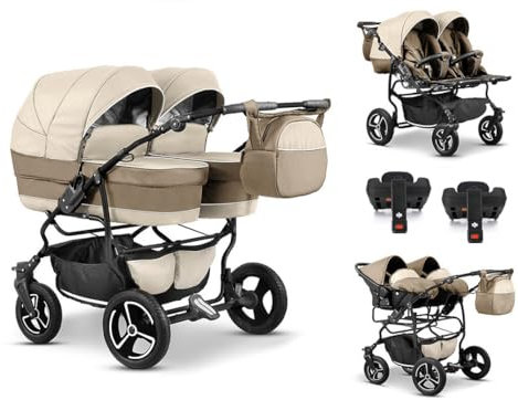 Zwillingskinderwagen 5 in 1 Twin Star inkl. Autositze und Iso Bases - 14 Teile - in 16 Farben