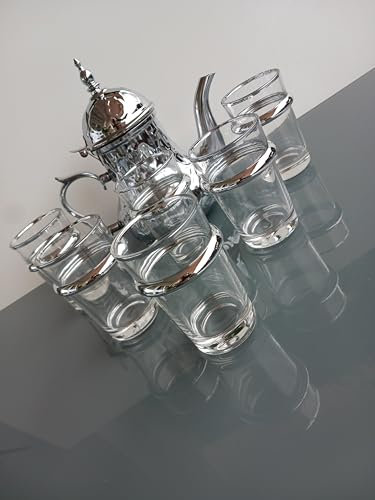 Juego una tetera de 36oz y de 6 vasos elegantes para té marroqui de 150ml, tazas de té persa árabe para servir café, café expreso