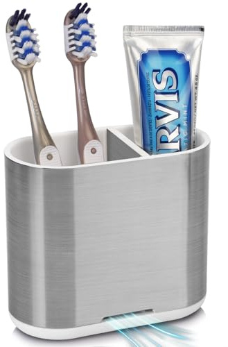 PARKMANI Electric Toothbrush Holders for Bathrooms, Toothbrush and Toothpaste Holder, Detachable Bathroom Toothbrush Caddy With Drainage for Family, Kids (Brushed Silver, Medium)