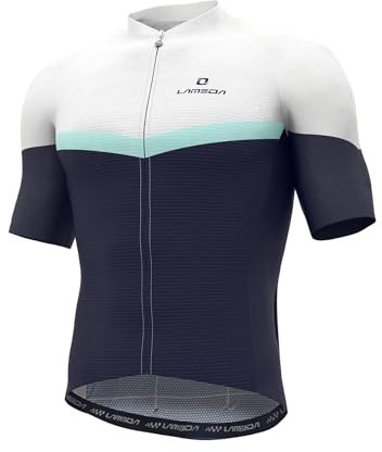 LAMEDA Cycling Jersey Men Short Sleeve Road Bike Bicycle Shirt Reflective Breathable Lightweight Blue and White Large