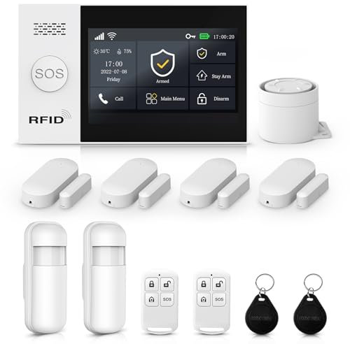 LWOHSI Haus alarmanlage WLAN+4G mit 4,3-Zoll-Touchscreen für alarmanlage Wohnung/Haus/Büro/Garage