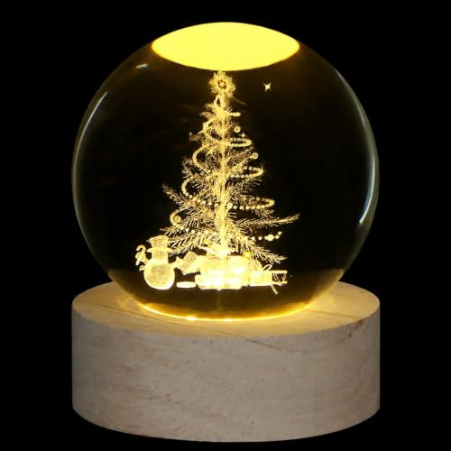 XIANNVXI 3D Christmas Tree Crystal Ball Paperweight,with Wooden Base | 60mm Christmas Ornament for Home,Xmas Tree Ornament for Indoor Christmas Decoration,Present for Christmas,Stocking Fillers
