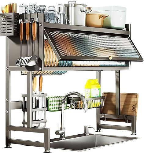 WUDLEP Over Sink Dish Drying Rack, Kitchen Counter Storage Shelf, 33.5in, 3 Tier, Dish Drainer Drying Rack with Utensils Holder, Sink Organize Stand