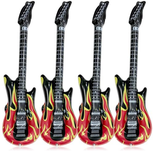 4 Pezzi Chitarra Gonfiabile , 100 cm Air Guitar Gonfiabile , Chitarra Gonfiabile Rock per Feste Rock Compleanno Carnevale Feste a Tema Anni '80 e '90 Compleanno