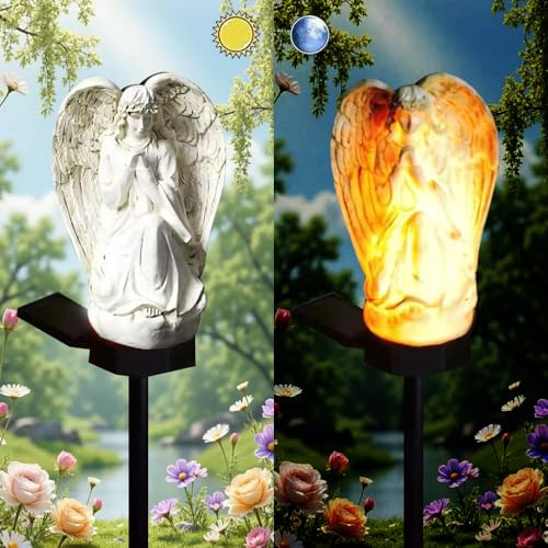 YZYOE Solar Powered White Angels Lights, Garden Decorative Resin Cute Animal Ground lamp, Wireless Dusk to Dawn LED Lights Waterproof.