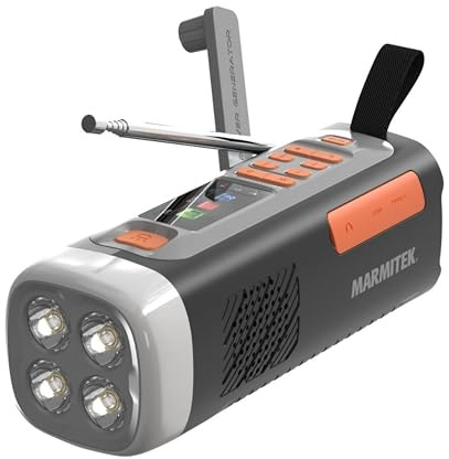 Radio d’emergenza Marmitek RESQ 200 – a manovella e solare con DAB+, schermo LCD a colori & torcia LED 360° – Powerbank 4500 mAh – Impermeabile – Allarme SOS – Ideale per campeggio e sopravvivenza