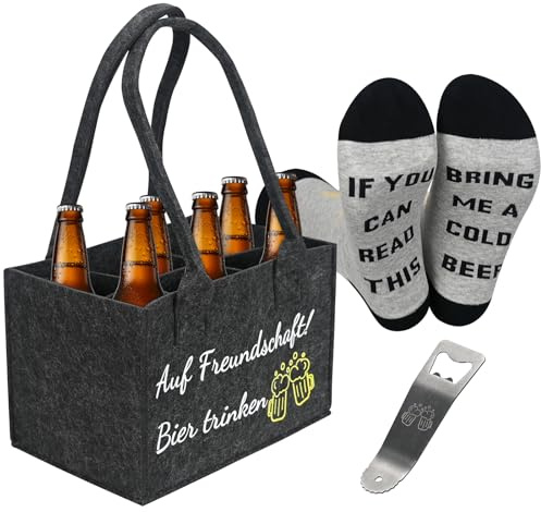 Smlper 2 portabottiglie, 6 scomparti, in feltro, riutilizzabile, per bottiglie di birra, vino, bevande, colore grigio scuro, 27 x 17 x 27 cm, grigio scuro