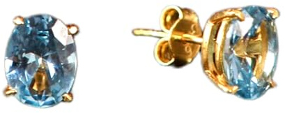 Natürlicher Aquamarin-Ohrstecker aus 925er Sterlingsilber, vergoldet | ovale Ohrstecker, minimalistischer Stil für Frauen |LKSTD_0022