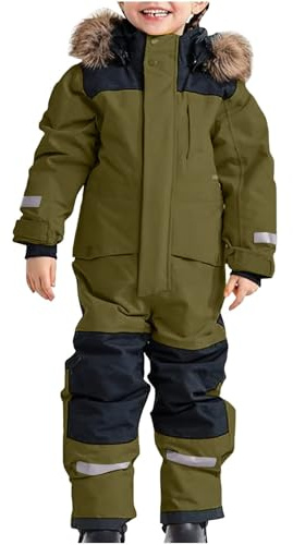 Combinaison de Neige Enfants Garçons Fille Combinaison de Ski Thermique Hiver Combinaisons Neige bebe Combinaisons Waterproof Coupe-Vent avec Capuche Jumpsuit Softshell d’Extérieur Multisports