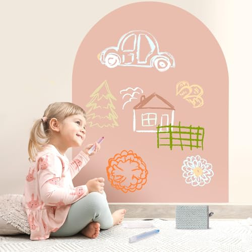 Lyzzxi Pizarra Magnética Infantil 80×100 cm：Pizarra Adhesiva Pared Arco | Incluye 3 Tizas Sin Polvo 1 Toallita para Oficinas Salas de Juego y Escuelas - Rosado Camello