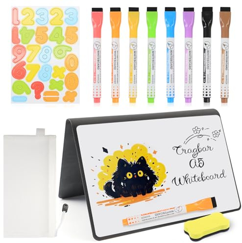 Yeria Mini Whiteboard svart, bärbar A5-planeringstavla, liten dubbelsidig skrivning, whiteboard, ingen magnet, 15 x 21 cm hårt skal för kontor, skola, hem – inkl. 1 markör med raderspets