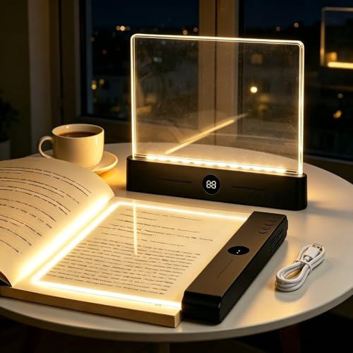 TDTOD Lampada Libro Piatta, Luce per Libri a LED Intelligente, Portatile Lampada da Lettura Con Timer e Luci a 3 Colori, Ricaricabile Lampada Lettura a Pannello per la Lettura Notturna (Noir)
