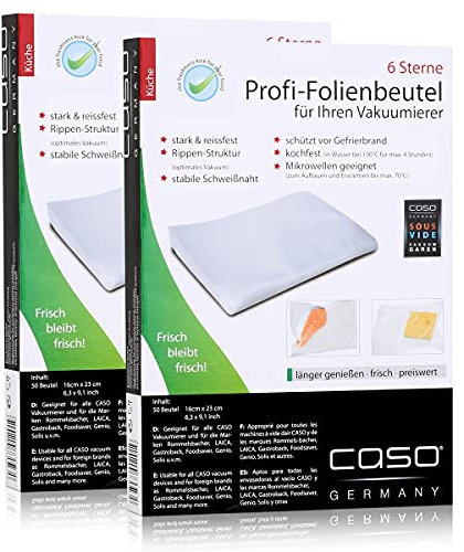 Caso Profi-Folienbeutel 16x23cm / 50 Beutel für Vakuumierer - Reißfest, Wiederverwendbar, Einfach, Polypropylen (PP), Klar, Kopffalt