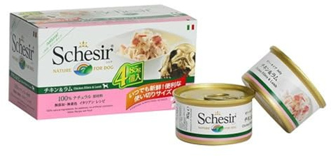 Schesir Dog Filet de Poulet avec Agneau, Nourriture pour Chien Humide, 6 x 4 boîtes x 85 g