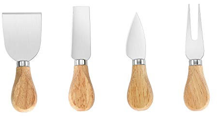 Yorkitchen Käsemesser-Set, 4-teilig, hochwertig, Käsespaten, Weichkäsemesser, Hartkäsemesser und Käsegabel mit Holzgriff, qualitatives Käse Messer Käse schneiden Messer