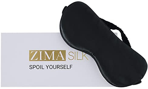 ZIMASILK Schlafmaske aus 100% reiner Maulbeerseide, mit einer Stärke von 22 Momme, gefüllt mit 100% Maulbeerseide, Befestigungsband aus Seide, extrem weiche und bequeme Schlafmaske, Schwarz