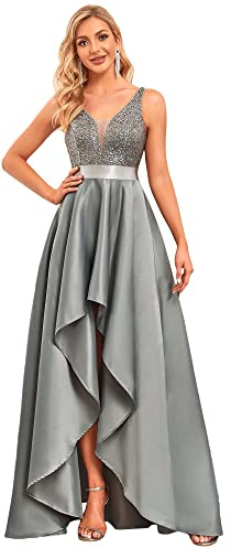 Ever-Pretty Vestido de Fiesta Sin Mangas Escote en V Corte Imperio Elegant Alta Baja Mujer Gris 38