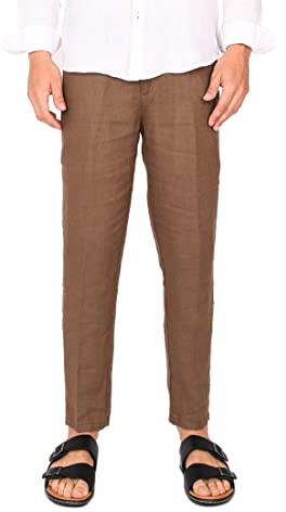 Ciabalù Pantalone Uomo Lino Elegante Pantaloni Capri Estivo Tasca America (52, Marrone)