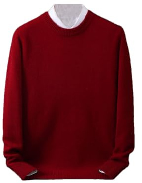 Suvoiier Maglione in Cashmere da Uomo Pullover Con O-Collo Camicia Con Fondo Lavorato A Maglia Allentato Top Casual Autunno Inverno Burgundy XXXL