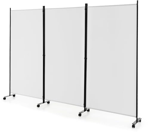 GIANTEX Biombo Plegable con Ruedas, Separador de Privacidad 3 Paneles, 262 x 180 cm, Divisor de Habitación Independiente con Patas Anchas, Pantalla de Tela para Protección Privada (Blanco)