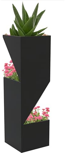 Outsunny Pot de Fleurs, Pot pour Plantes d'intérieur avec 3 Zones de Plantation, avec Trous de Drainage, pour intérieur et extérieur, en métal, 30 x 30 x 100 cm, Noir