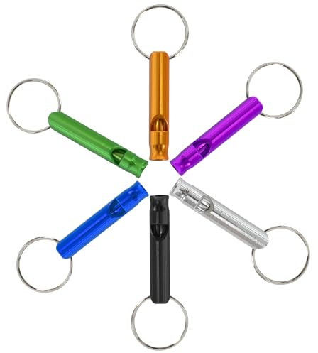 KYSUN 6Pcs Sifflet de Signal Sifflet Métal Haute Décibel Sifflet d'urgence de Survie en Plein Air en Aluminium Petit Sifflet Extérieur avec Porte-clés pour Sport Arbitre Randonnée Camping Escalade