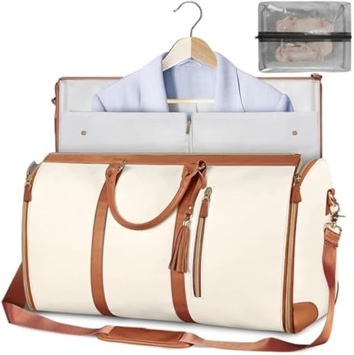 Stafeny Borsa da Viaggio Foldable, Borsa da Viaggio Garment Duffle Convertibile per Donne con Pouch per Scarpe, Capacità Elevata in Pelle PU Folding Carry On (bianco)