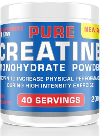 Supplements Direct - Creatine Monohydrate Powder - 200g - 40 Servings - Pure Creatine - Improves Recovery Time - Reduces Muscle Soreness - Creatine Supplement - Ideal for High Intensity Exercise