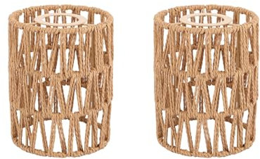 Oungy 2 paralumi in rattan naturale di grandi dimensioni, paralume a sospensione, accessori in vimini bohémien, lampade in rattan per tavolo e terra, soggiorno (Ø 12 cm)