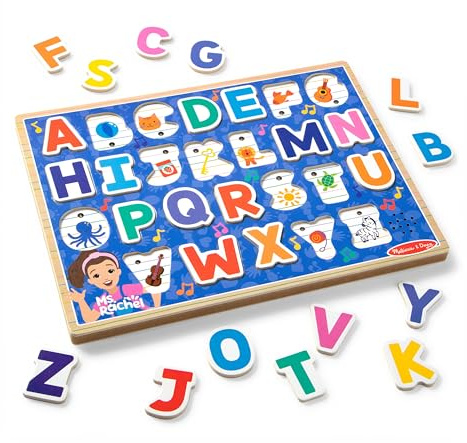 Melissa & Doug® Ms. Rachel™ Wooden Phonics Alphabet Sound Puzzle with Light-Activated Sound Effects, 26-Piece Toddler Toys for Boys and Girls Ages 2+ Years - FSC Certified