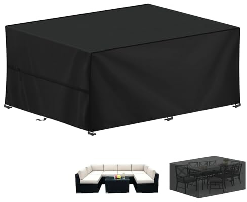 LAMUNI Funda para Muebles de Jardín, 300x200x80cm Fundas Mesa Exterior Impermeable Funda Sofa Jardin, Fundas Protectora para Conjuntos de Muebles Jardin, Tela Oxford 420D, Anti Viento, Rectangular